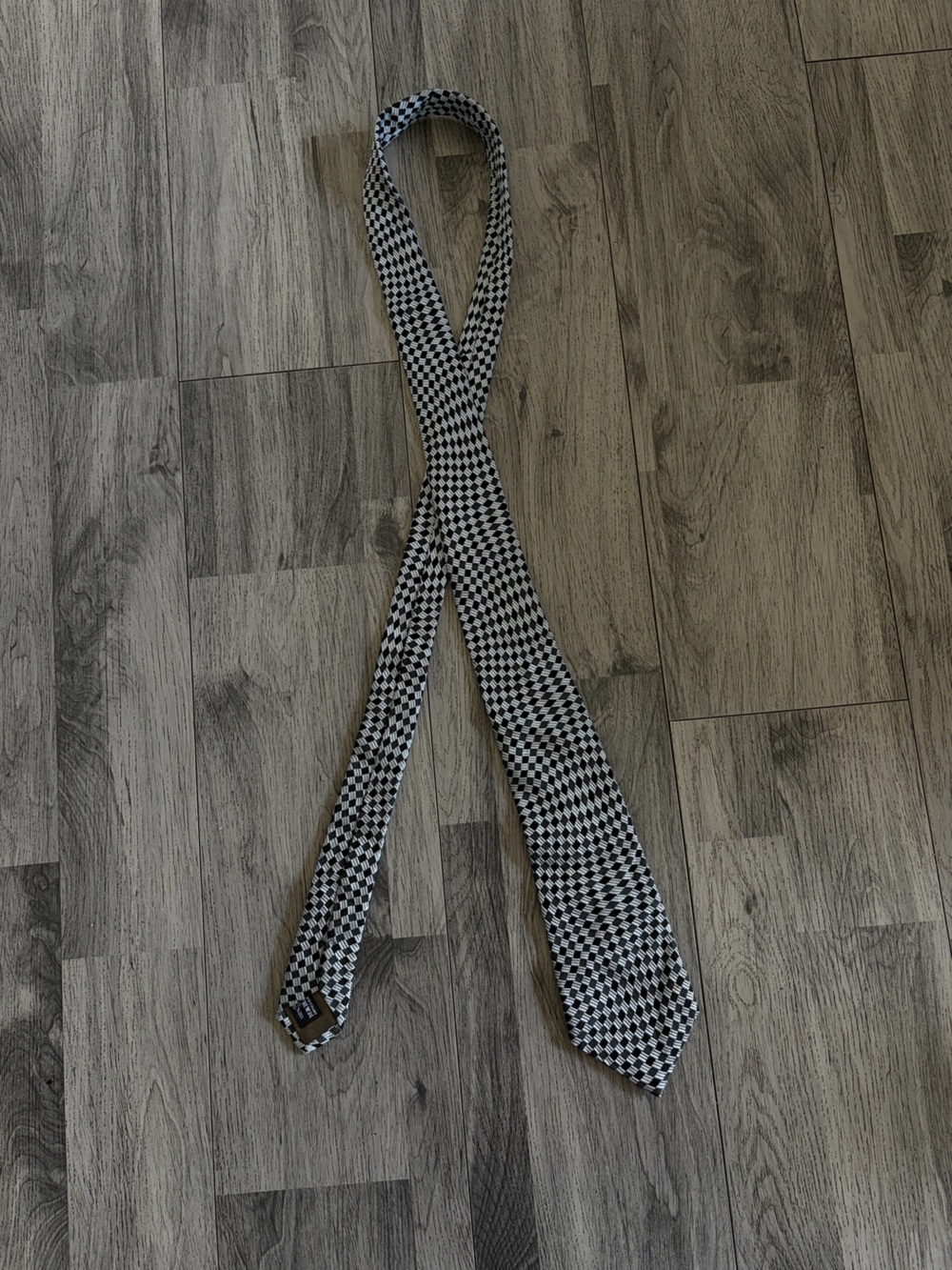 Giorgio Armani Black and White Checkerboard Silk Tie